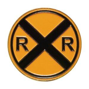Railroad Crossing Road Sign Enamel Pin - USA Train Travel Symbol Pop Culture NWT